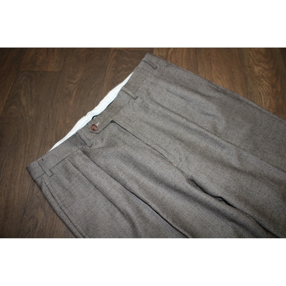 Lauren Ralph Lauren Pants Mens 36x30 Gray Wool Pleated Dress Slacks Check Tweed